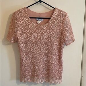Vintage Blush Pink Lace Short Sleeve Top